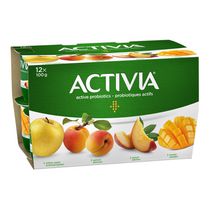 Activia Yogourt probiotique, Pomme Jaune / Abricot / Mangue / Pêche, (emballage de 12)